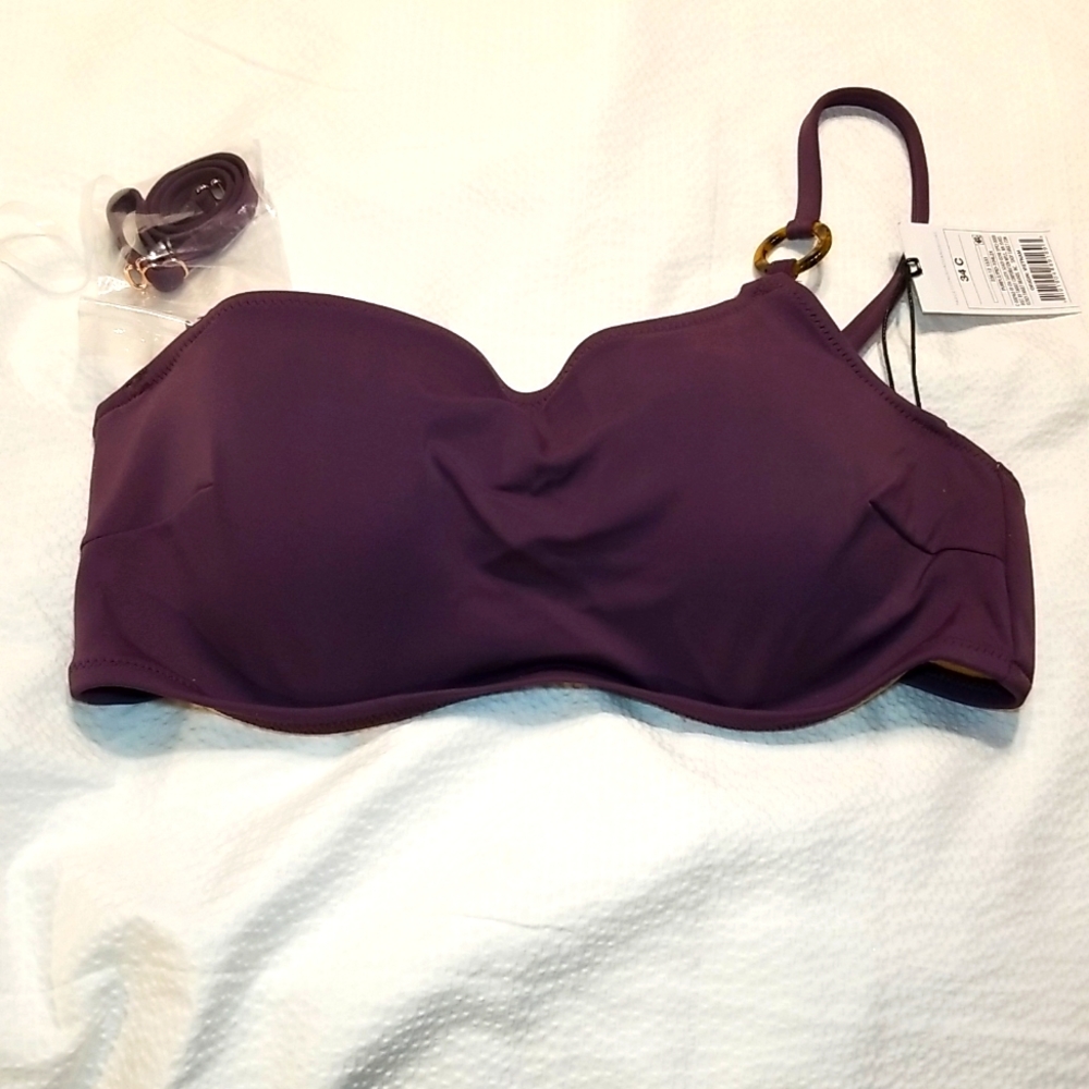 NWT SINGLE SHOULDER MOLDED CUP BIKINI SWIM BRA TOP WITH EXTRA STRAP